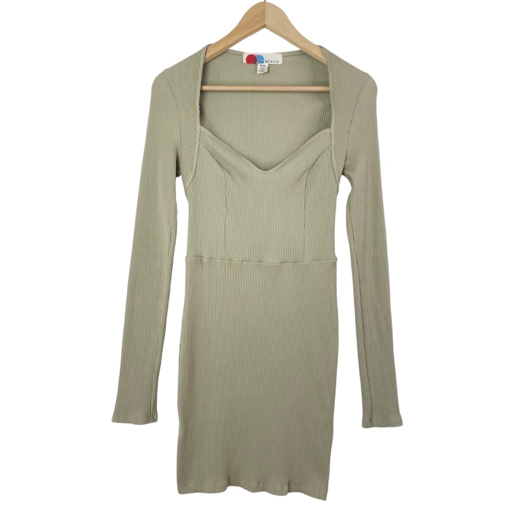 Free People FP Beach Ribbed Sweetheart Neckline Long Sleeve Fitted Mini Dress M